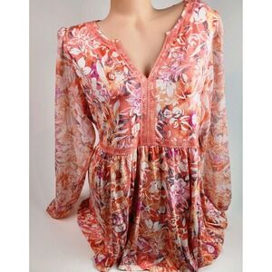 Torrid Babydoll Floral Top Balloon Chiffon‎ Sleeve Size 2X Sheer Sleeves